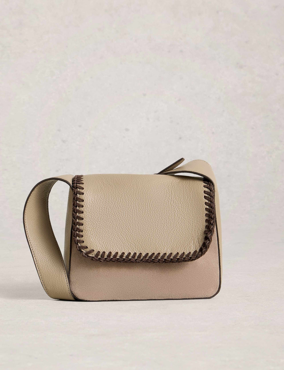 White Stuff leather satchel stitch detail cross body bag (British brand)