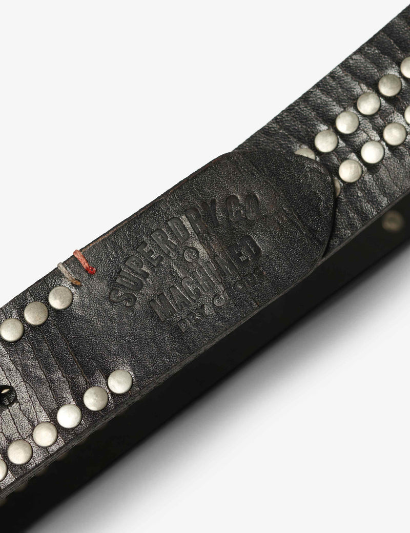 Superdry leather stud belt metallic buckle, UK version