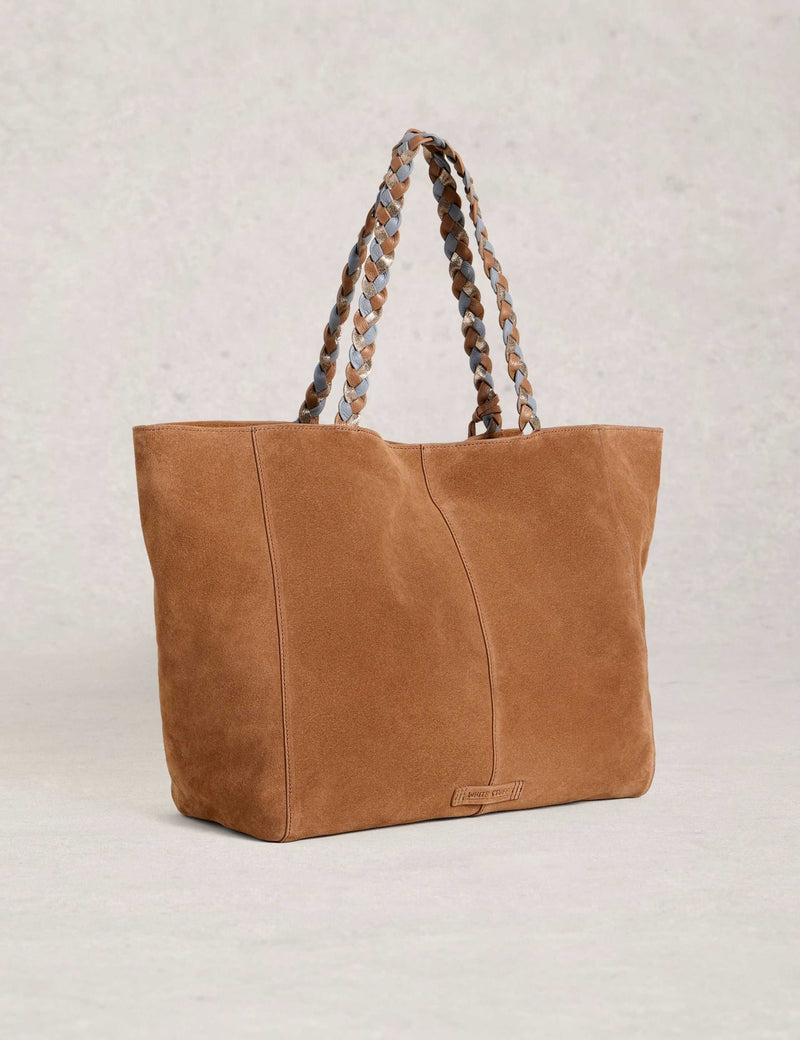 White Stuff leather tassel tote bag, plaited handles - British product