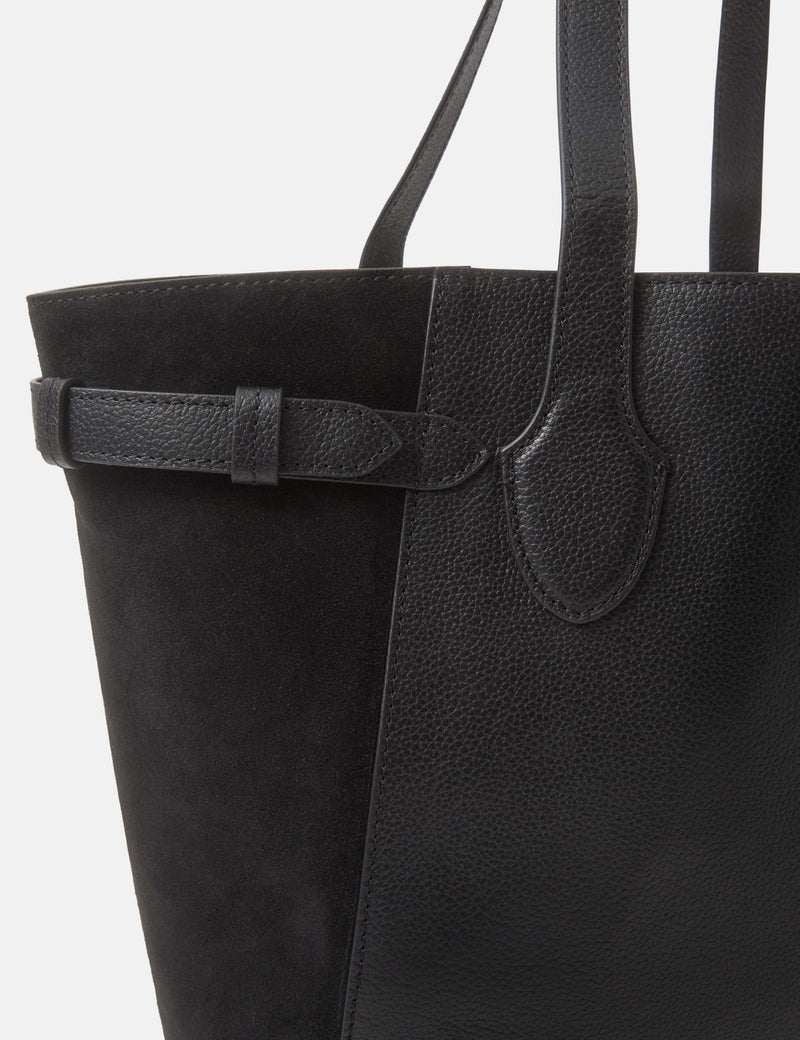 Accessorize leather tote bag with suede side panels and adjustable size (British brand)