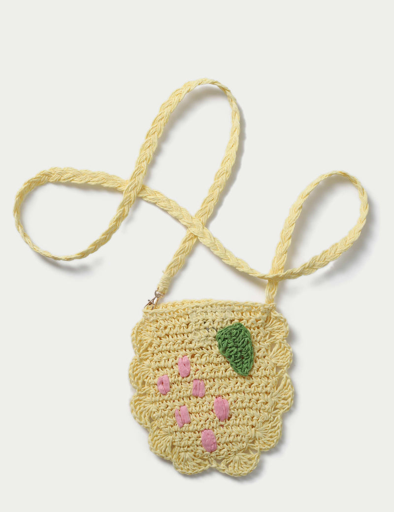 Lemon Raffia Bag with metal details, imported from the UK