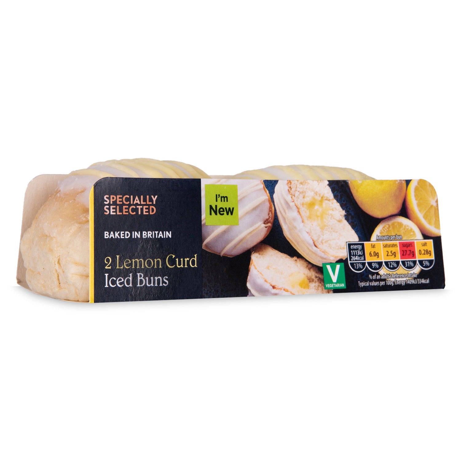 Lemon curd iced buns, two-pack, with lemon filling, UK version