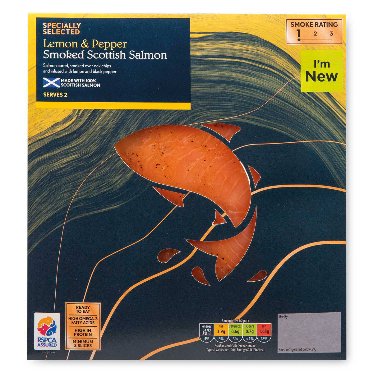 Smoked salmon with lemon and pepper seasoning, UK version