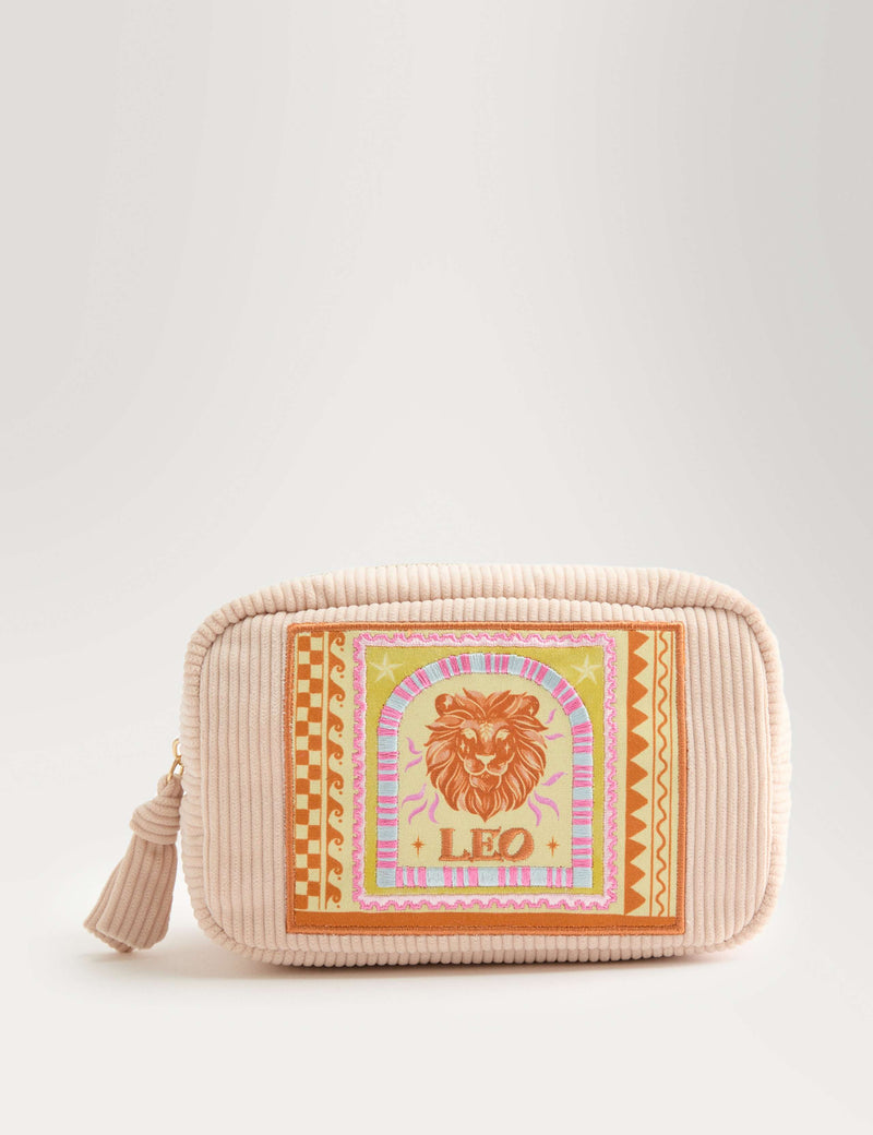 Leo star sign toiletry bag with embroidered lion design, UK version