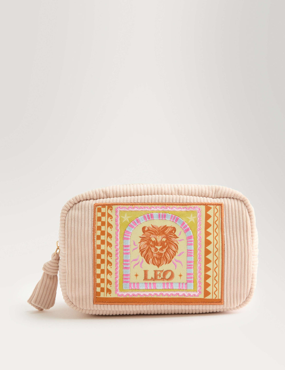 Leo star sign toiletry bag with embroidered lion design, UK version