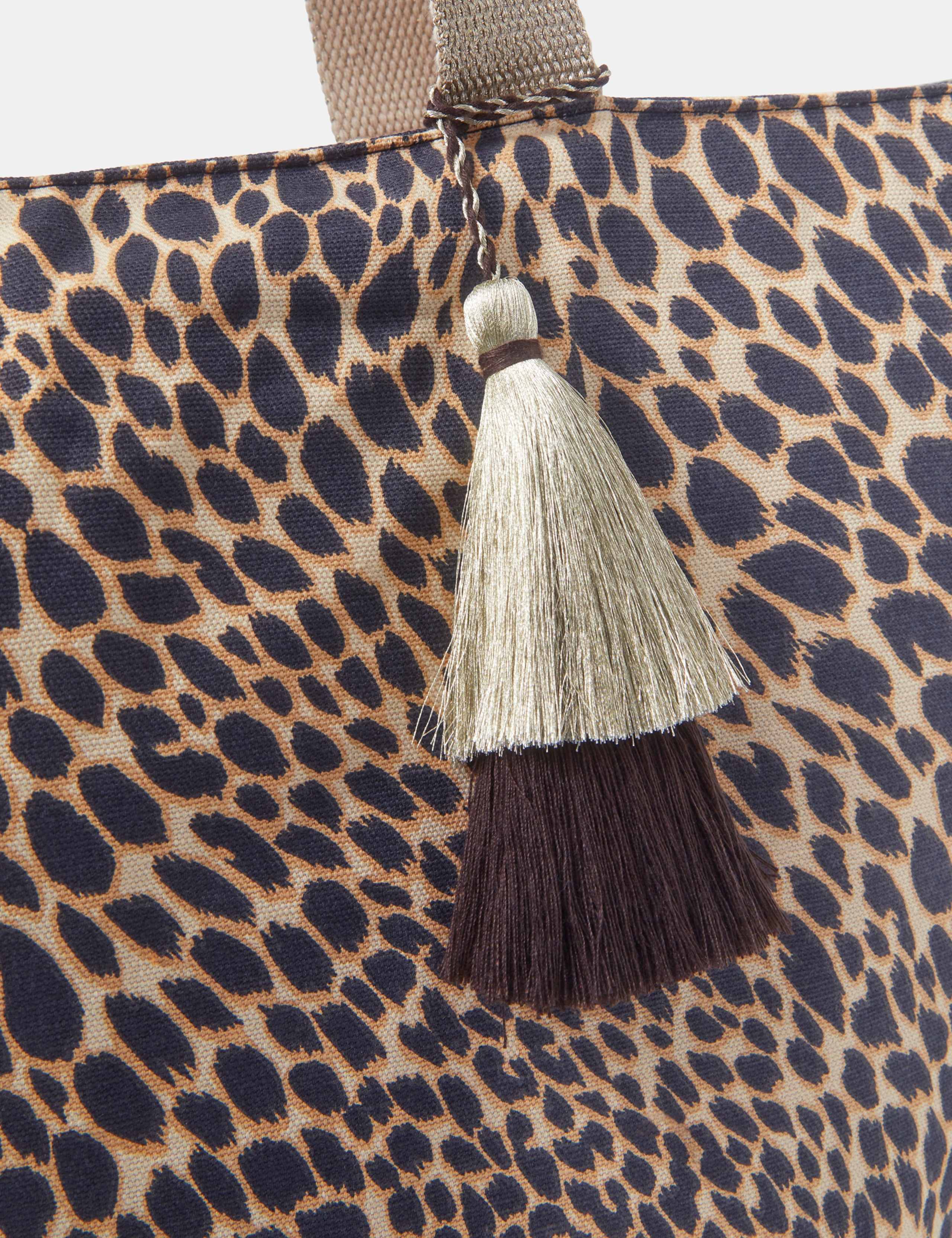 Accessorize leopard print beach bag with metallic handles (British brand)