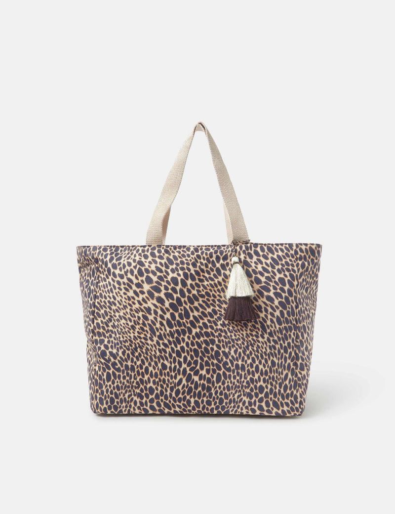 Accessorize leopard print beach bag with metallic handles (British brand)