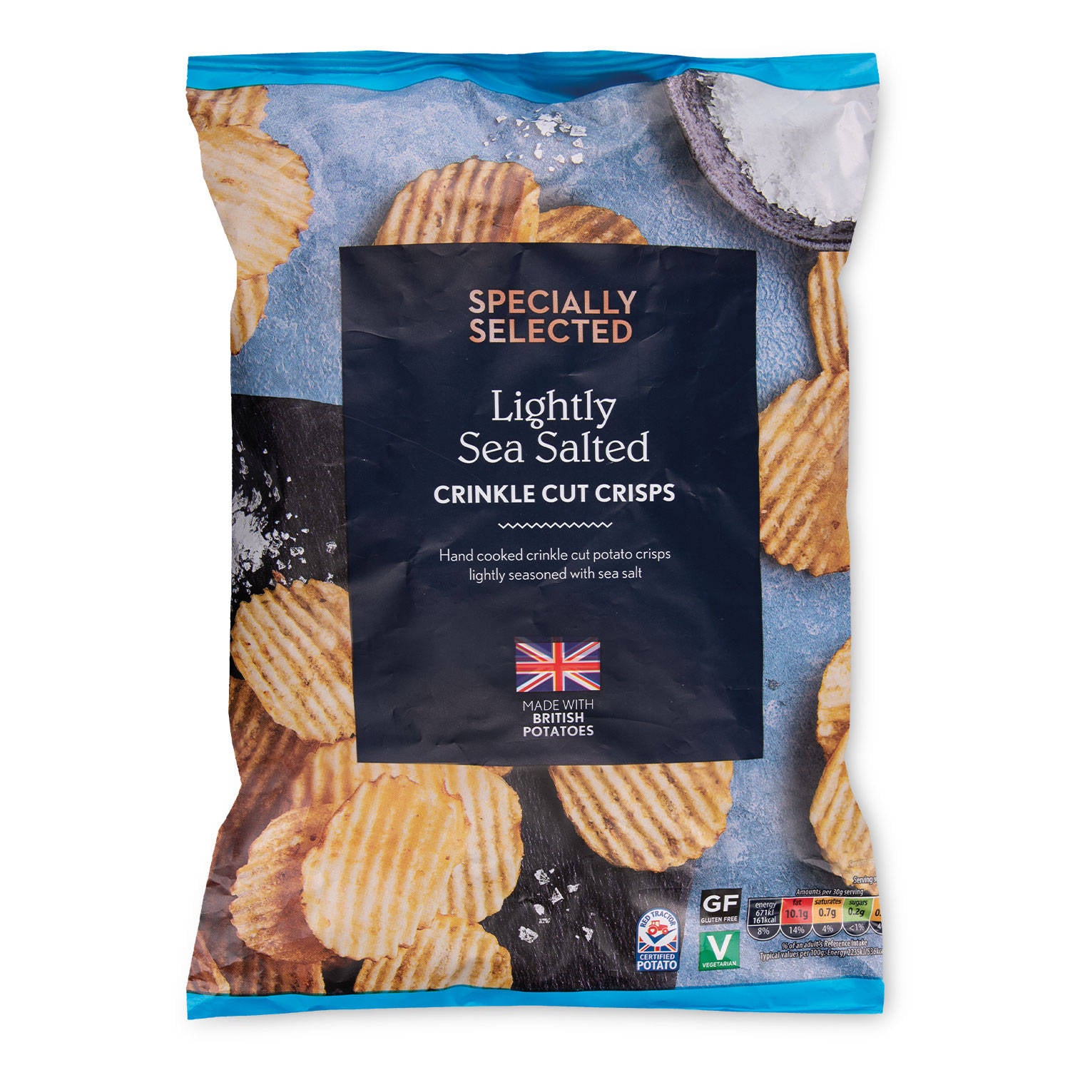 Lightly sea salted crinkle cut potato crisps (British brand)