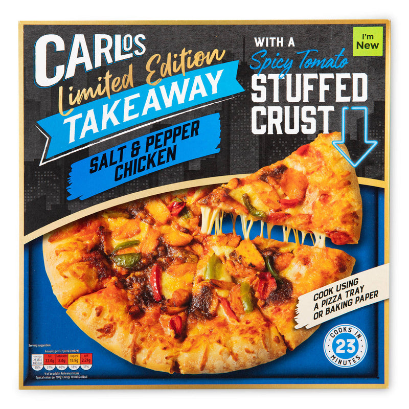 Frozen salt and pepper chicken pizza with spicy tomato crust, UK version