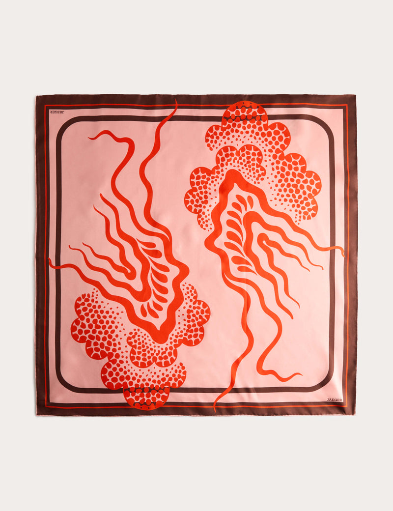 Jaeger linear wave print square silk scarf 64cm (British brand)
