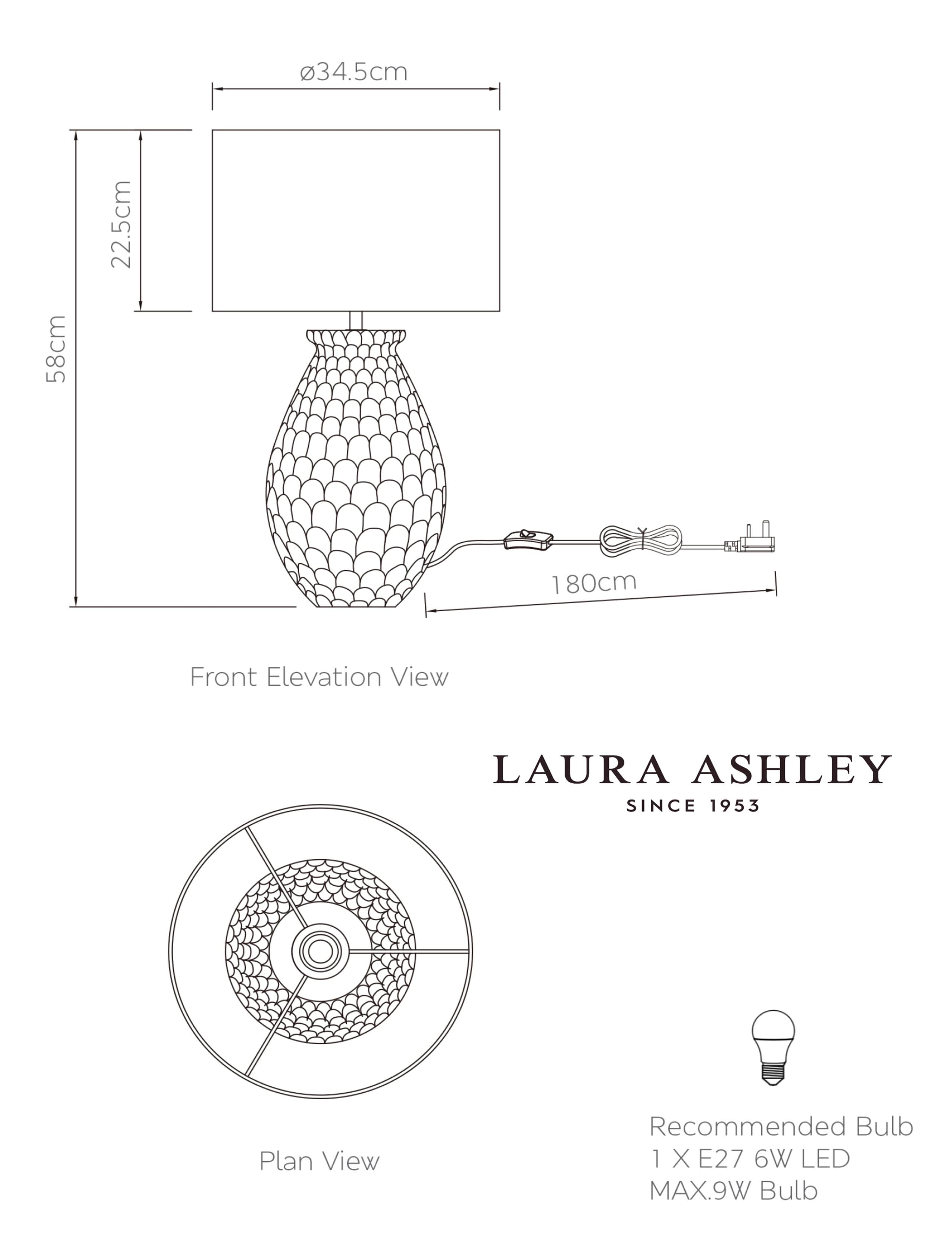 Laura Ashley Liza table lamp 58cm height (British brand)