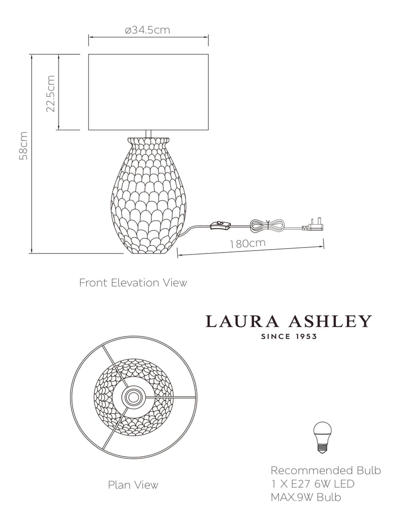 Laura Ashley Liza table lamp 58cm height (British brand)