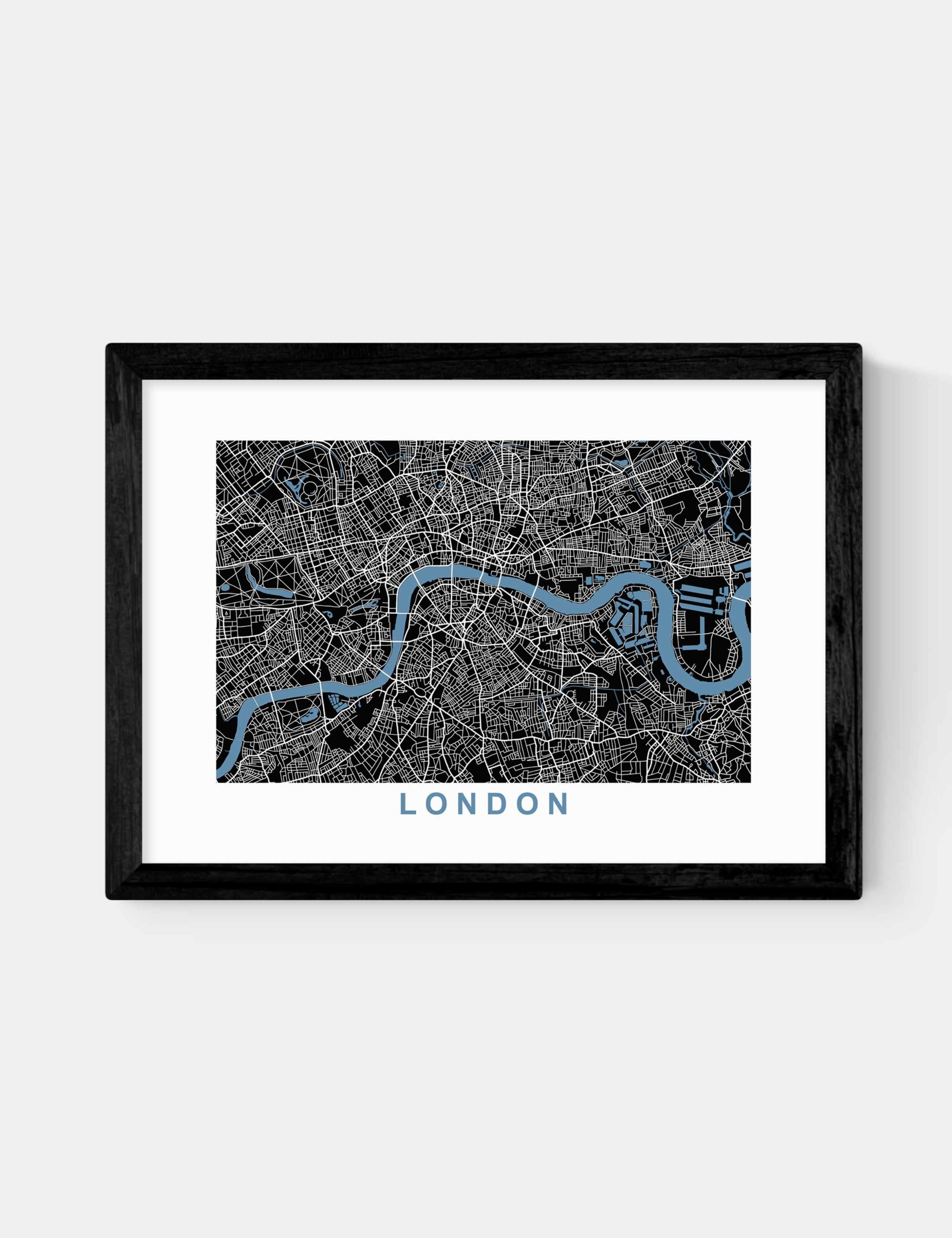 East End Prints London Map Negative framed print, imported from the UK