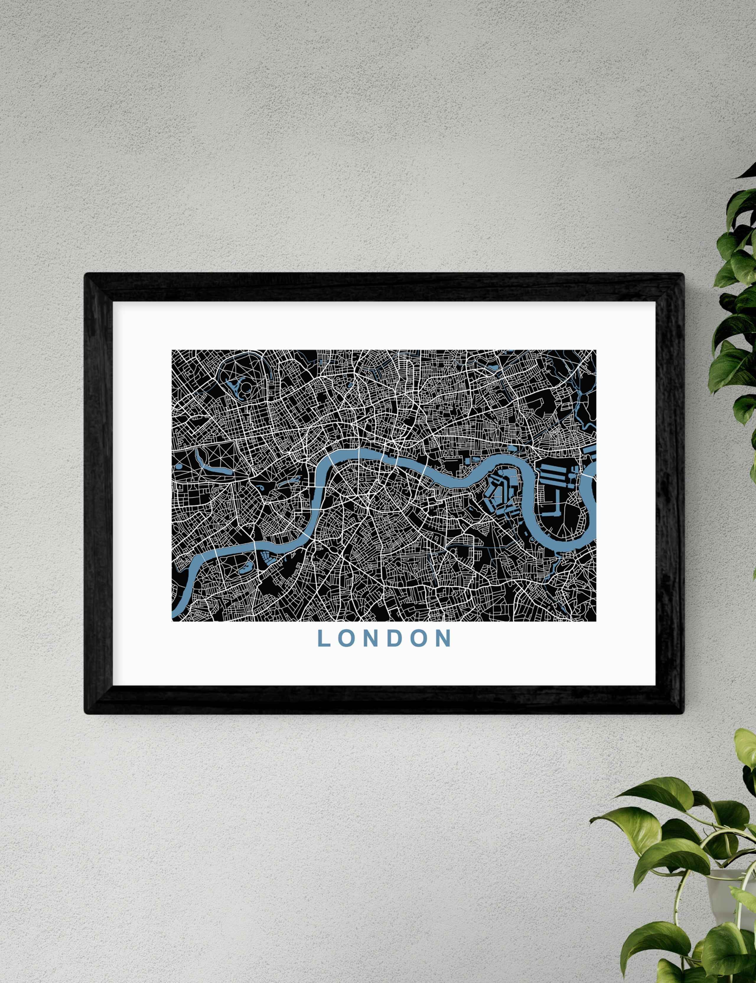 East End Prints London Map Negative framed print, imported from the UK