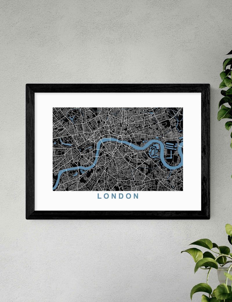 East End Prints London Map Negative framed print, imported from the UK