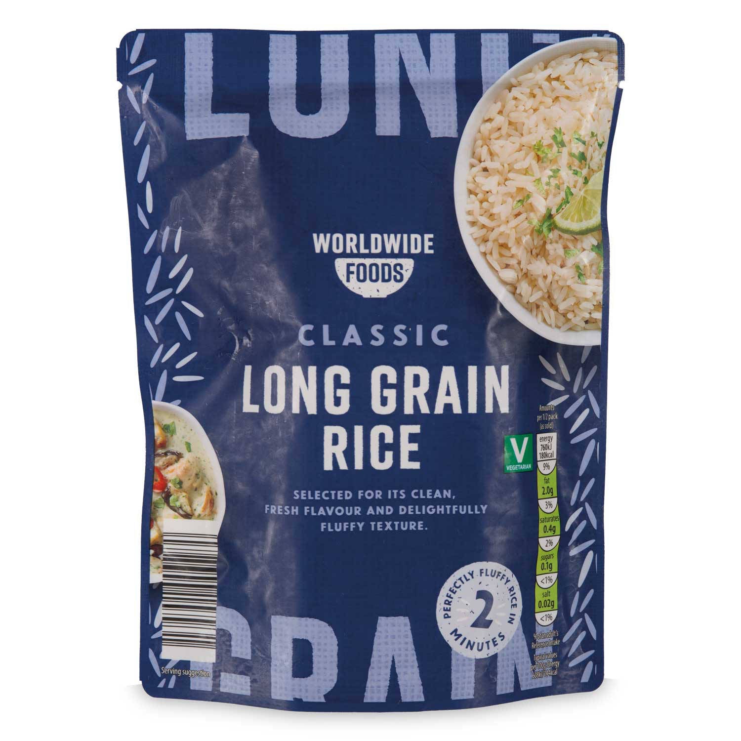 Long grain rice pouch cooked with sunflower oil, imported from the UK
