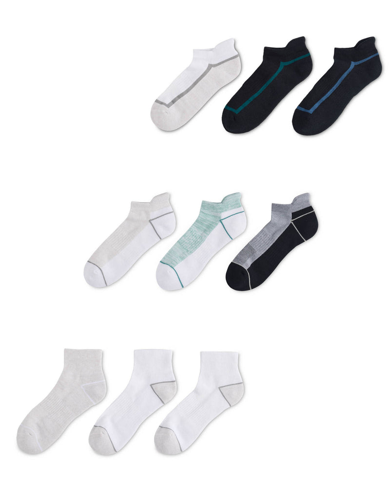 Low cut fitness socks 3 pack in white green black, UK version