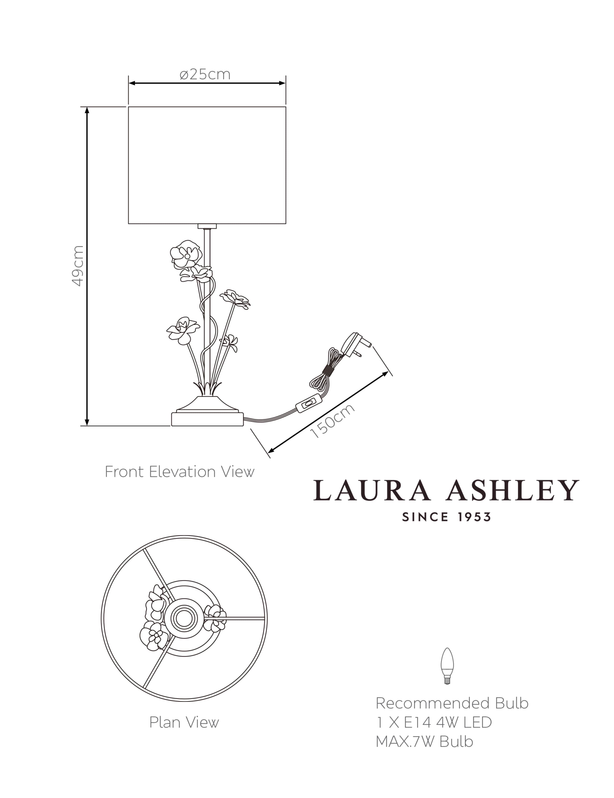 Laura Ashley Lyndale decorative metal table lamp, UK version