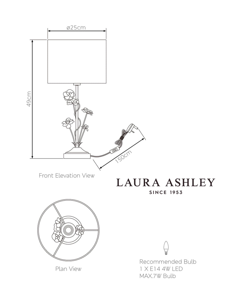 Laura Ashley Lyndale decorative metal table lamp, UK version