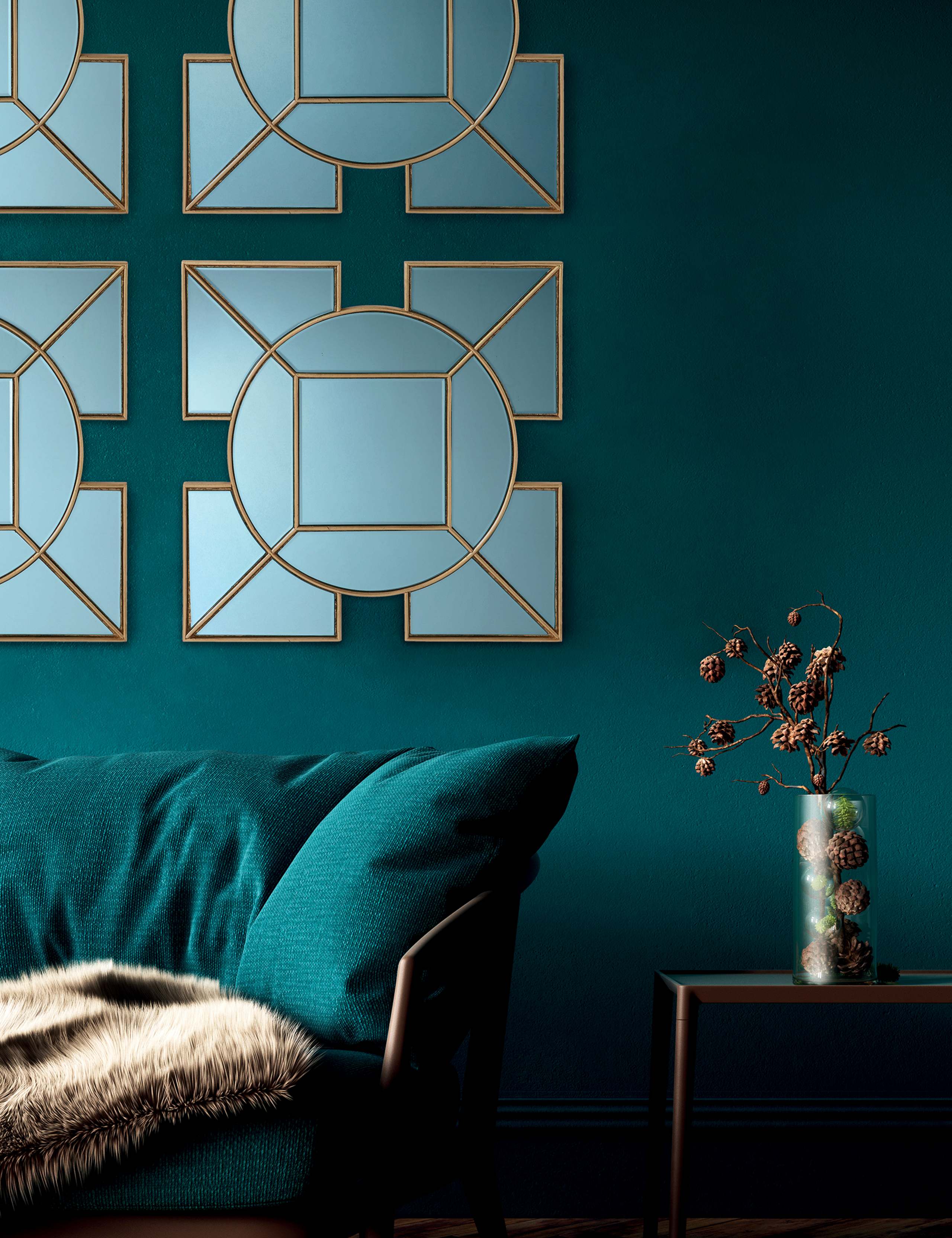 Lyshia Art Deco wall mirror with gold-tone finish, UK version