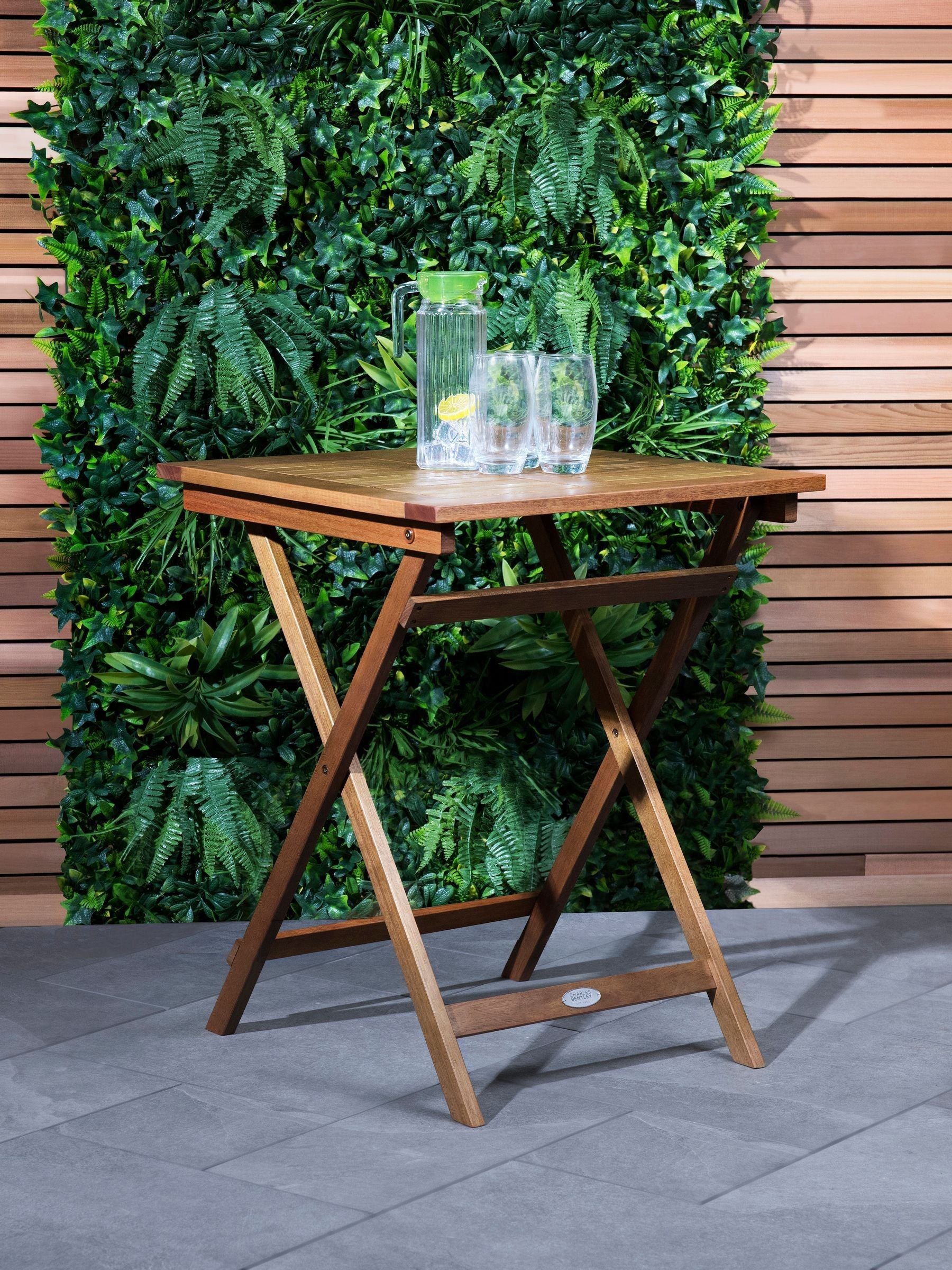 Charles Bentley natural eucalyptus garden wooden folding side table, imported from the UK