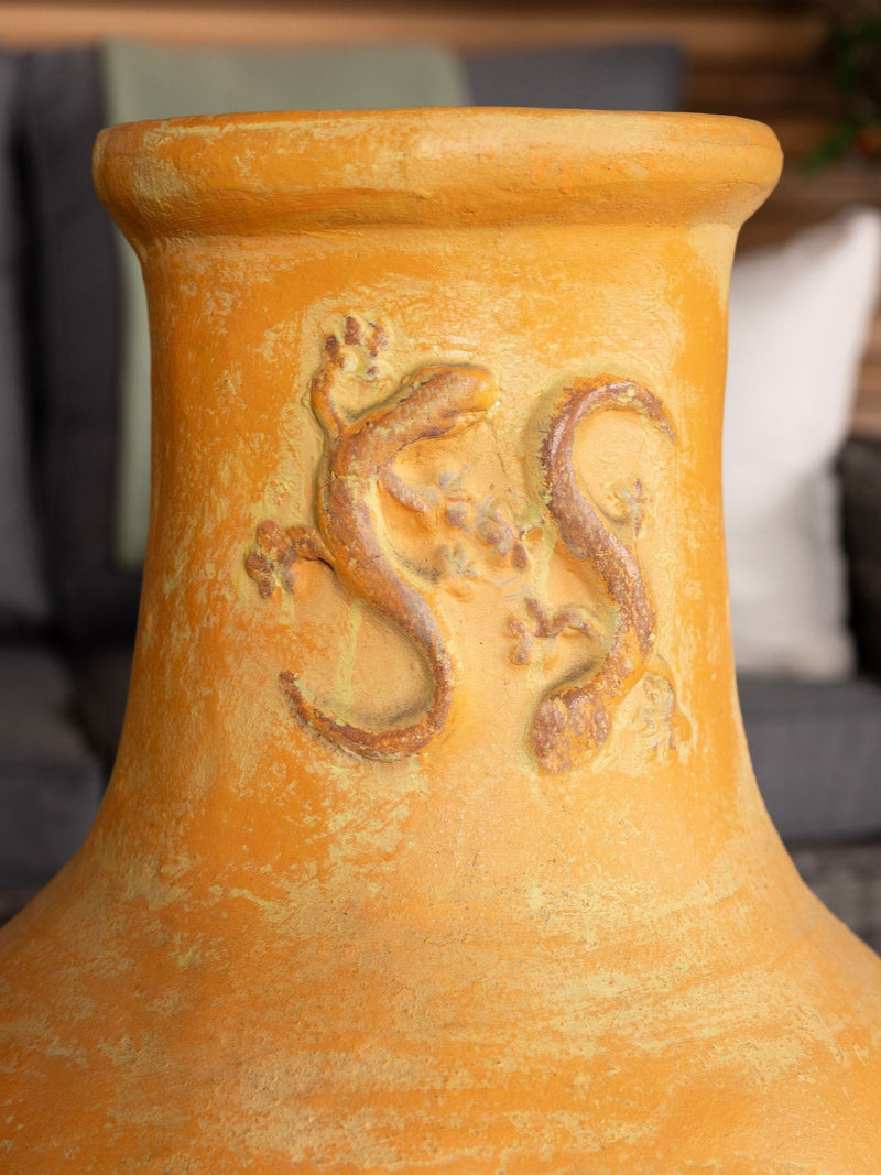 Charles Bentley terracotta garden clay chiminea lizard design (British brand)