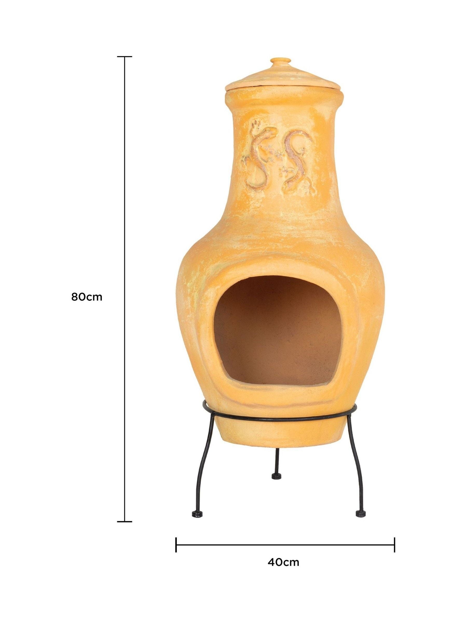 Charles Bentley terracotta garden clay chiminea lizard design (British brand)