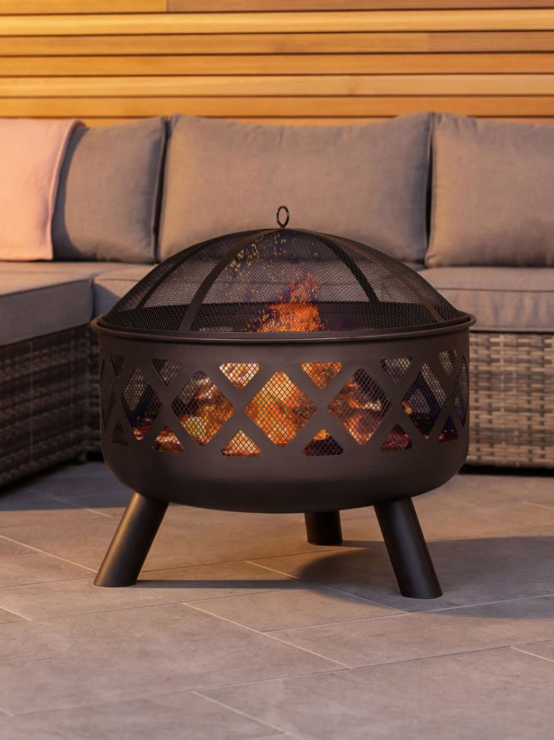Charles Bentley black large round garden fire pit, UK version