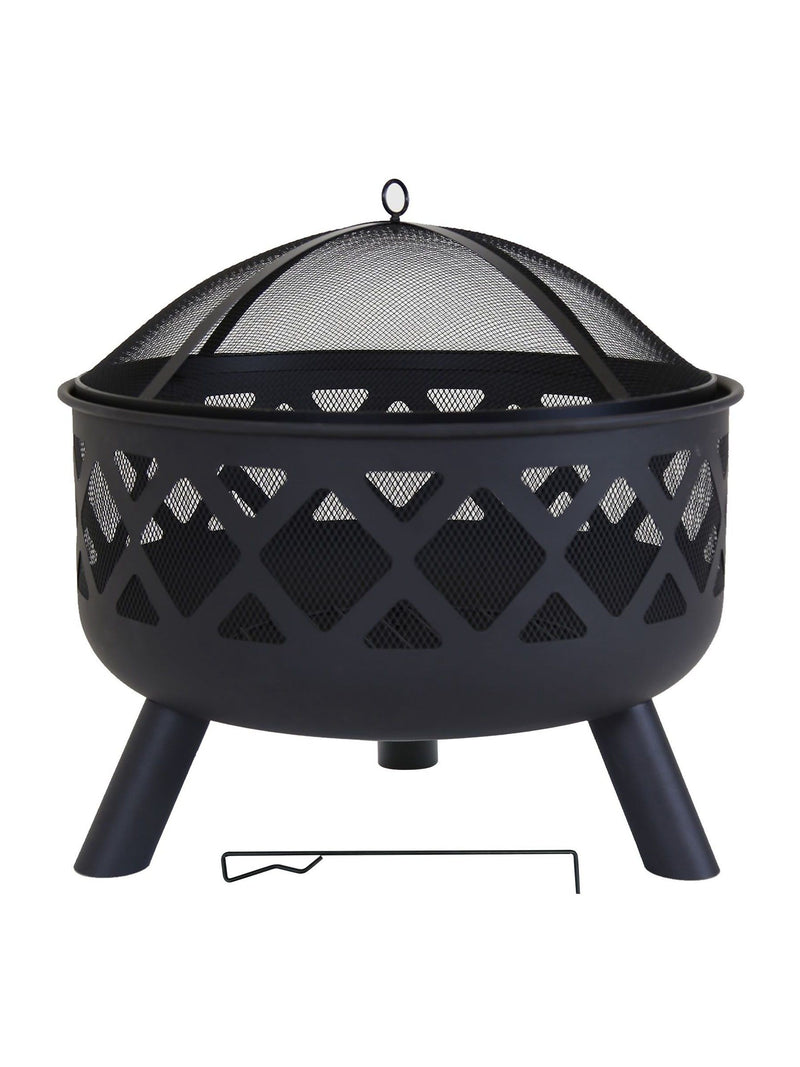 Charles Bentley black large round garden fire pit, UK version