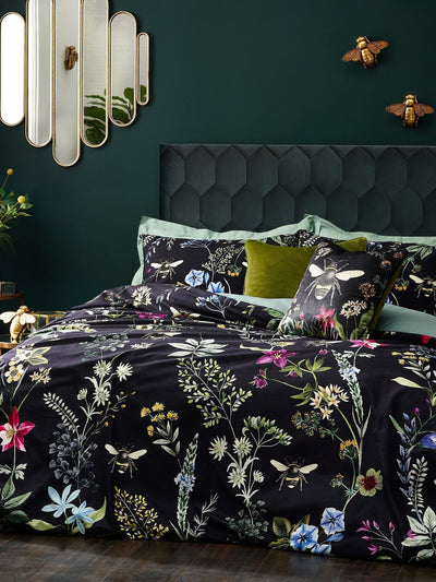 Next Wylder Black Midnight Bee Velvet Duvet Cover and Pillowcase Set- Buy online at McGrocer