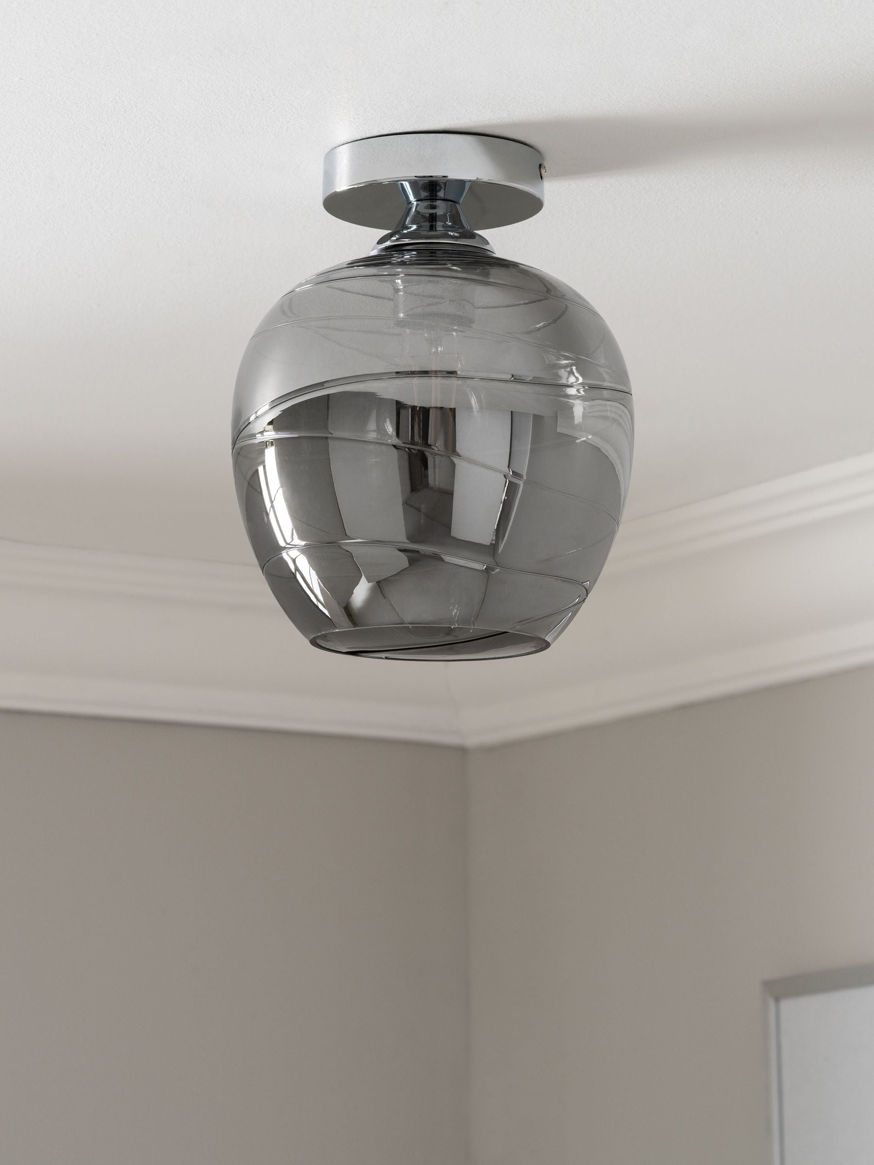 Smoke Grey Drizzle Flush Ceiling Light with hand drizzled glass, imported from the UK