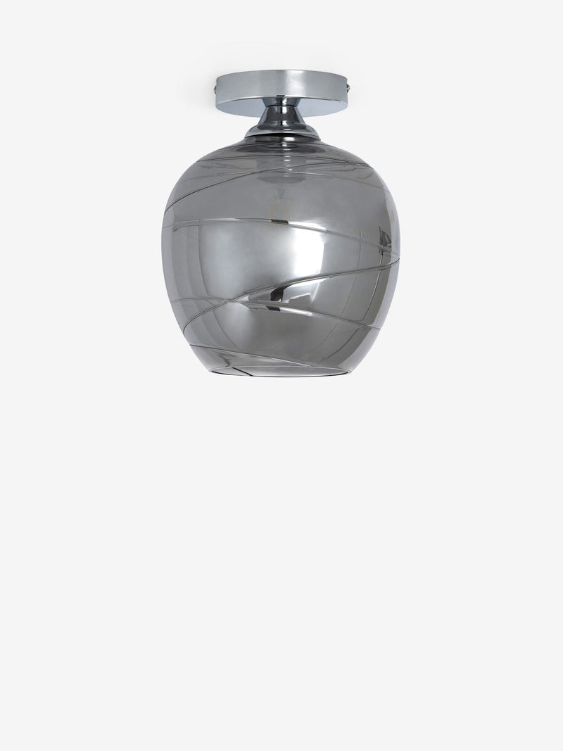 Smoke Grey Drizzle Flush Ceiling Light with hand drizzled glass, imported from the UK
