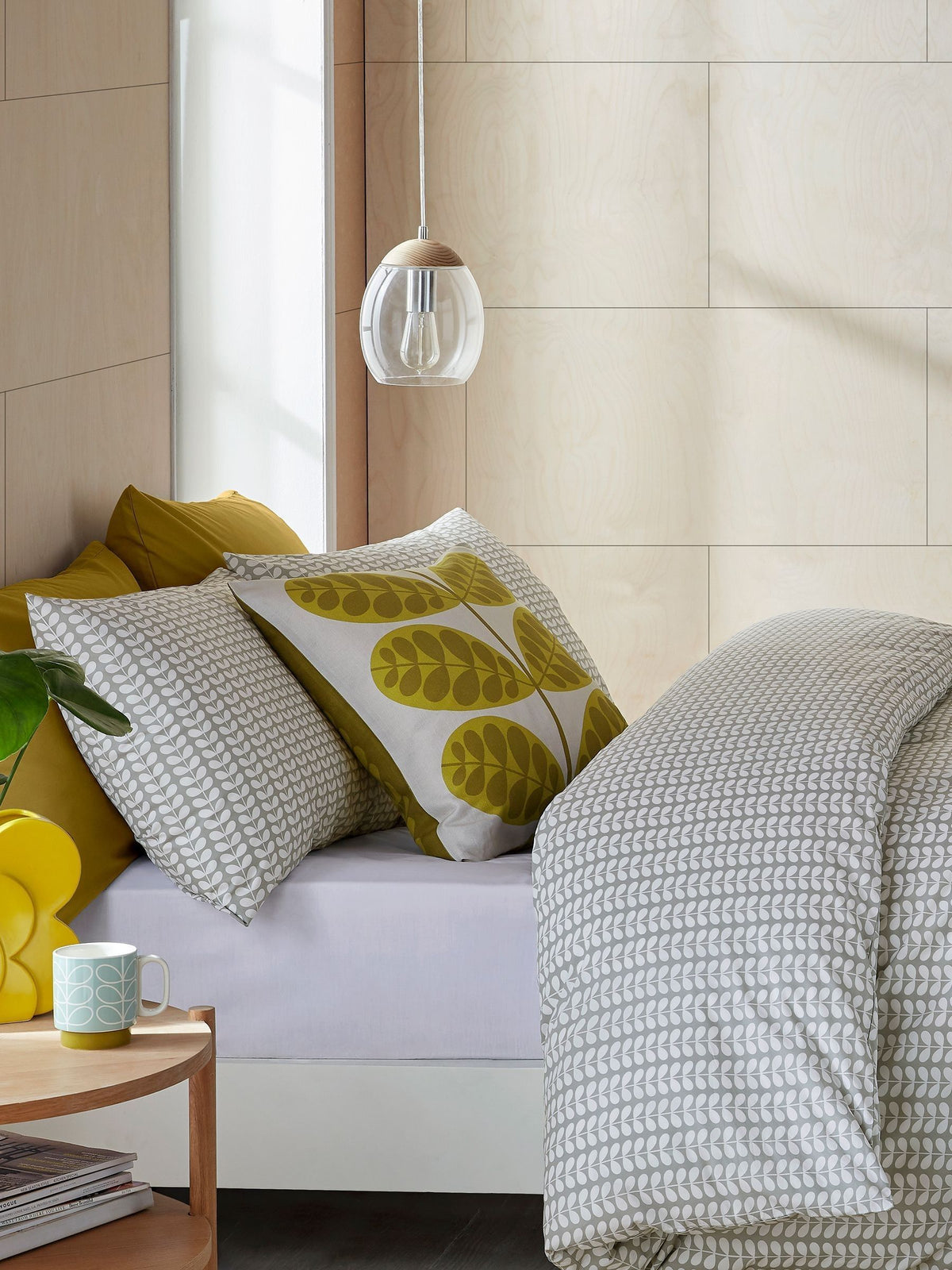 Orla Kiely light cool grey Tiny Stem duvet cover, imported from the UK