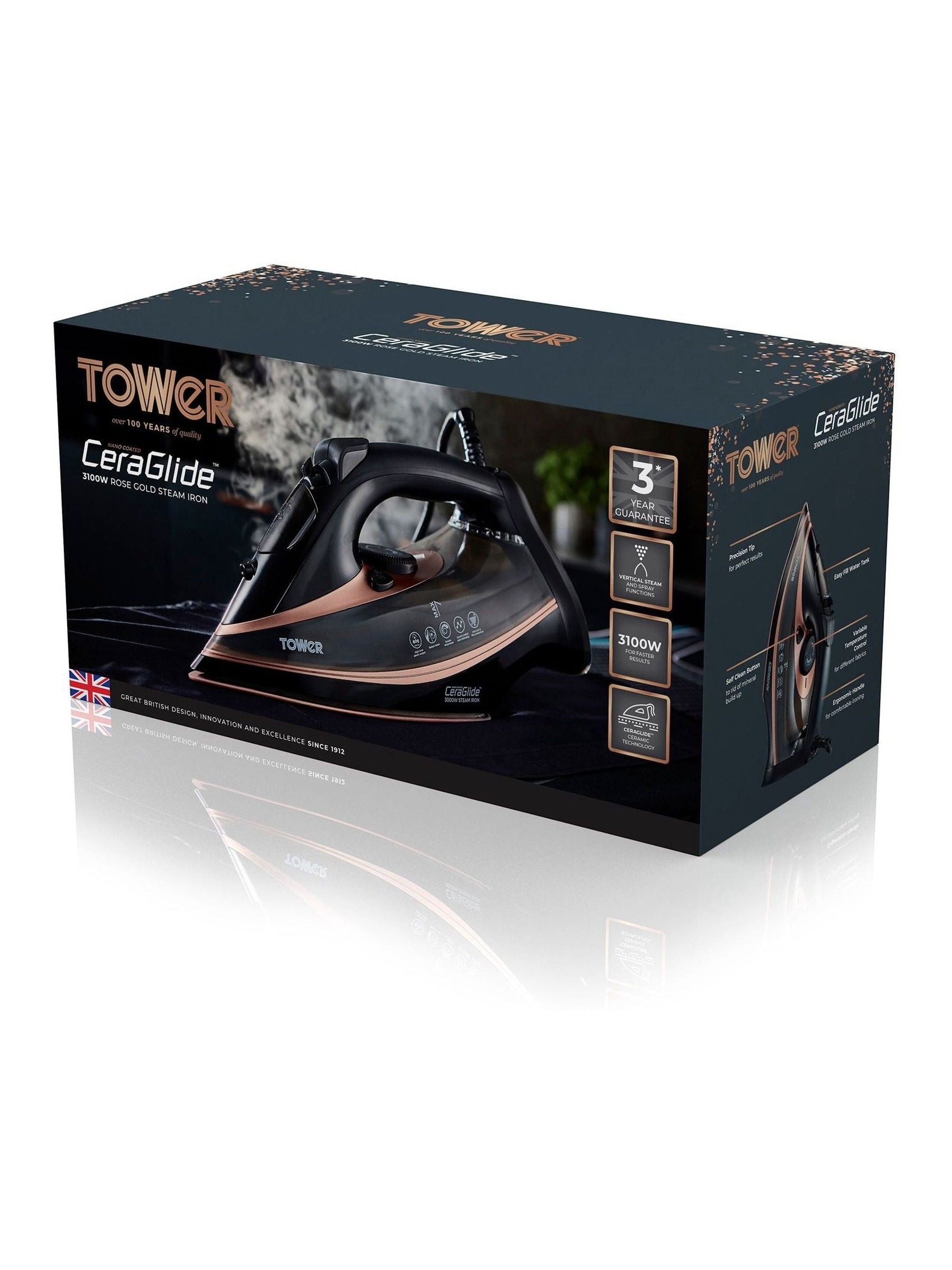 Tower pink Ceralgide 3100W iron - British product