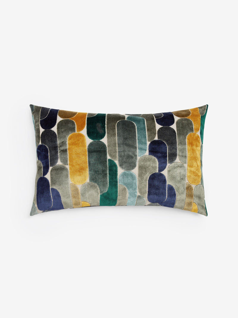 Navy blue retro cut velvet cushion 40x59cm, UK version