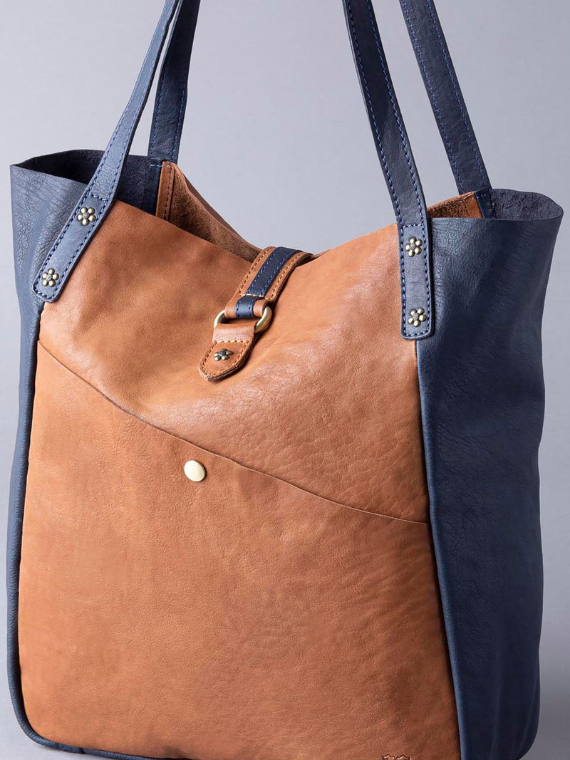 Lakeland Leather Navy/Cognac Hartsop leather tote bag, UK version