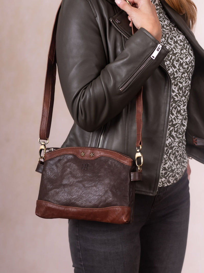Lakeland Leather dark brown Hartsop zip cross-body bag - British product