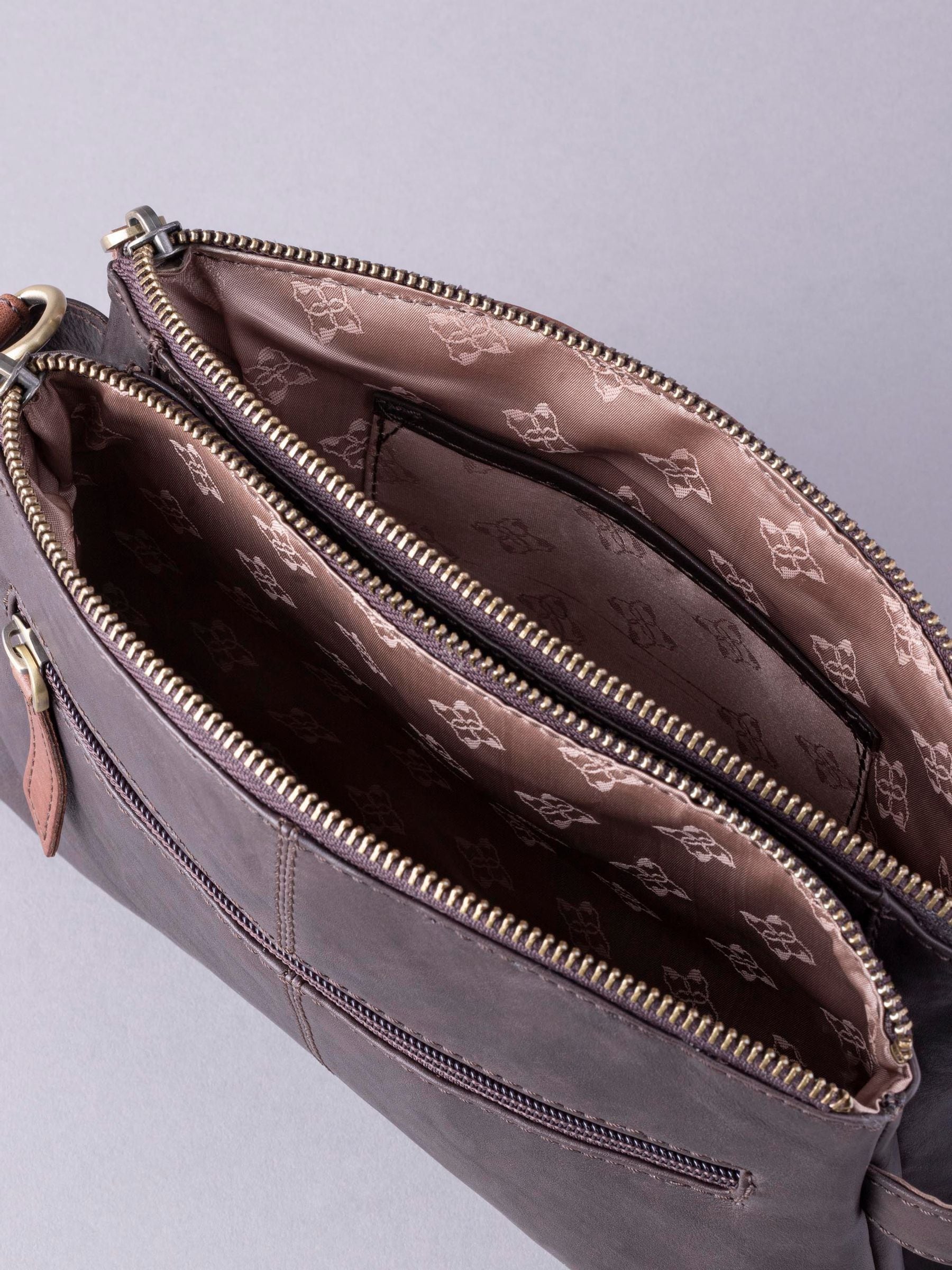 Lakeland Leather dark brown Hartsop zip cross-body bag - British product