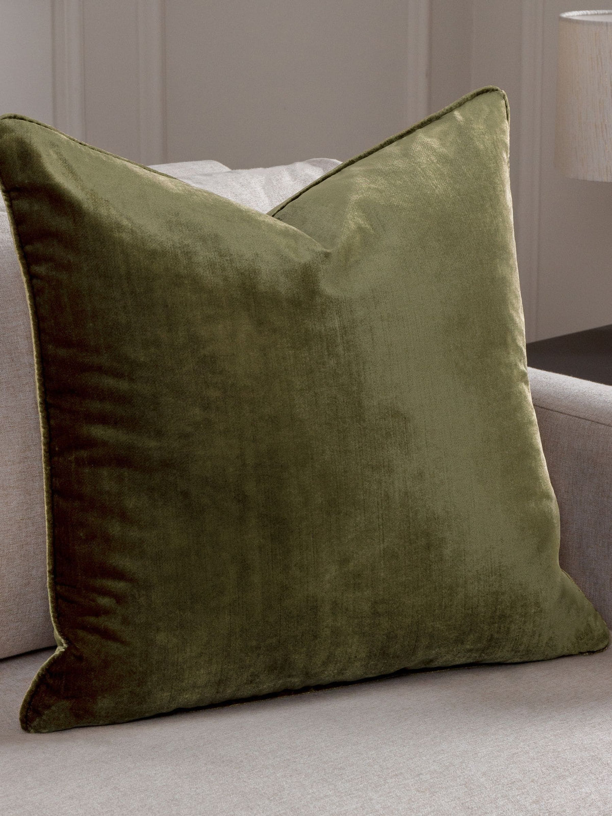 Paoletti olive green luxe velvet cushion (British brand)