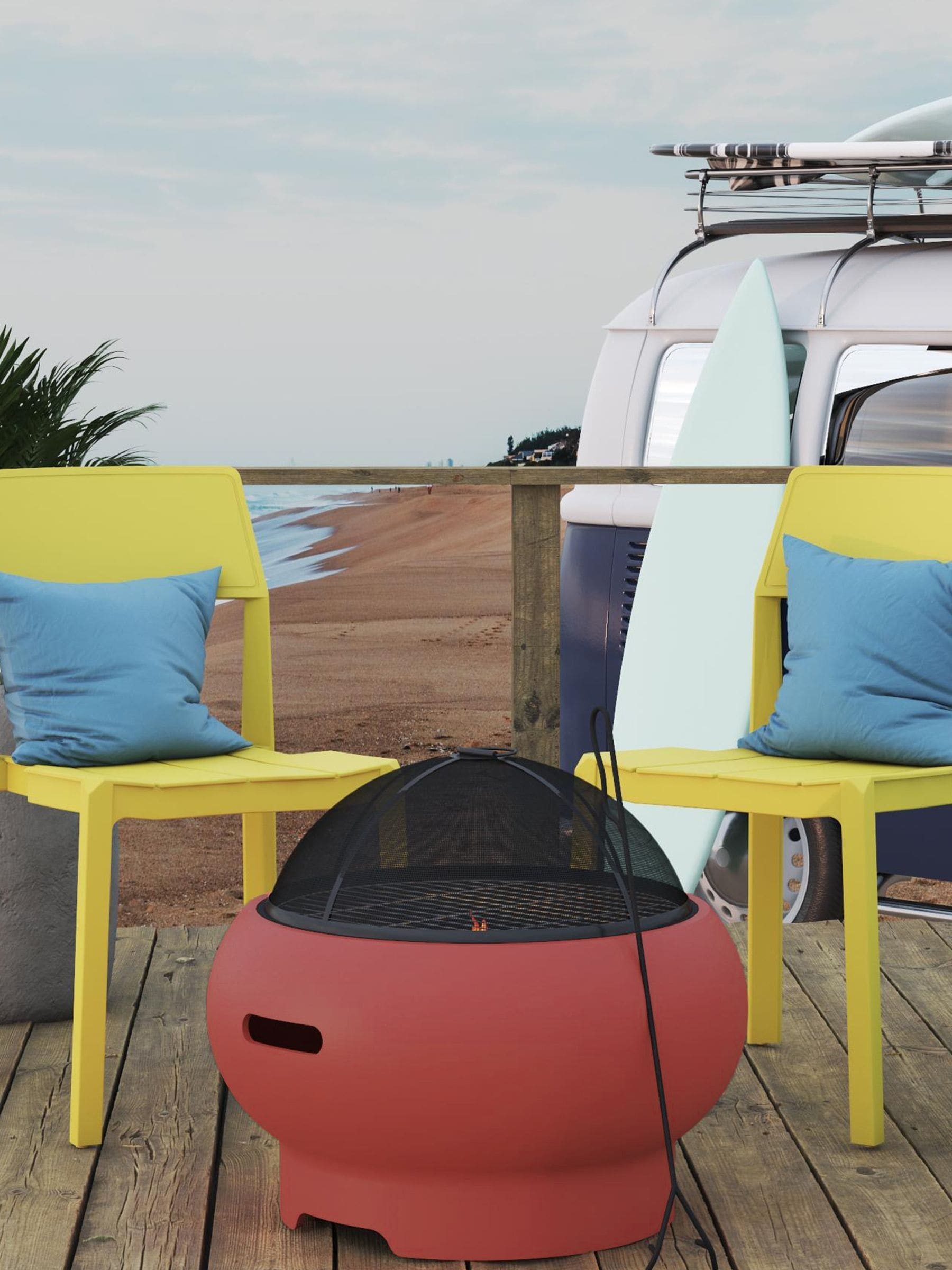 Novogratz Asher red garden fire pit, imported from the UK