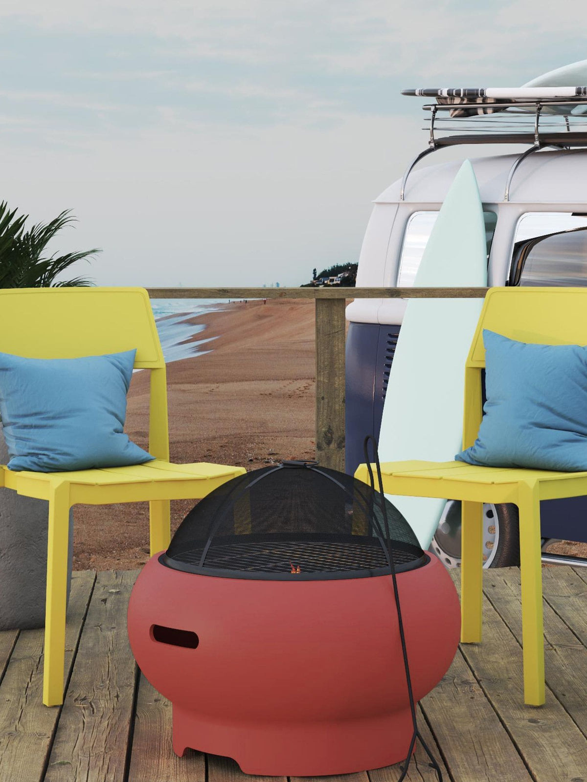 Novogratz Asher red garden fire pit, imported from the UK