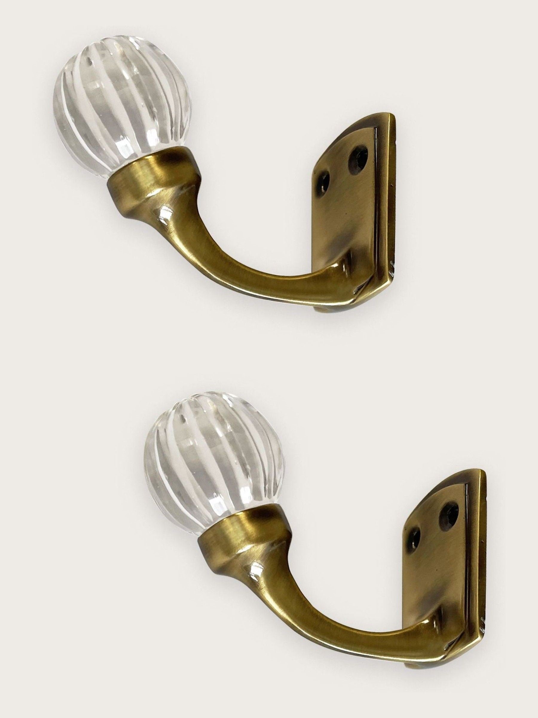 Laura Ashley antique brass glass hooks pair - British product