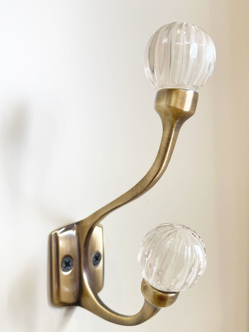 Laura Ashley Vivien glass double hook antique brass - British product