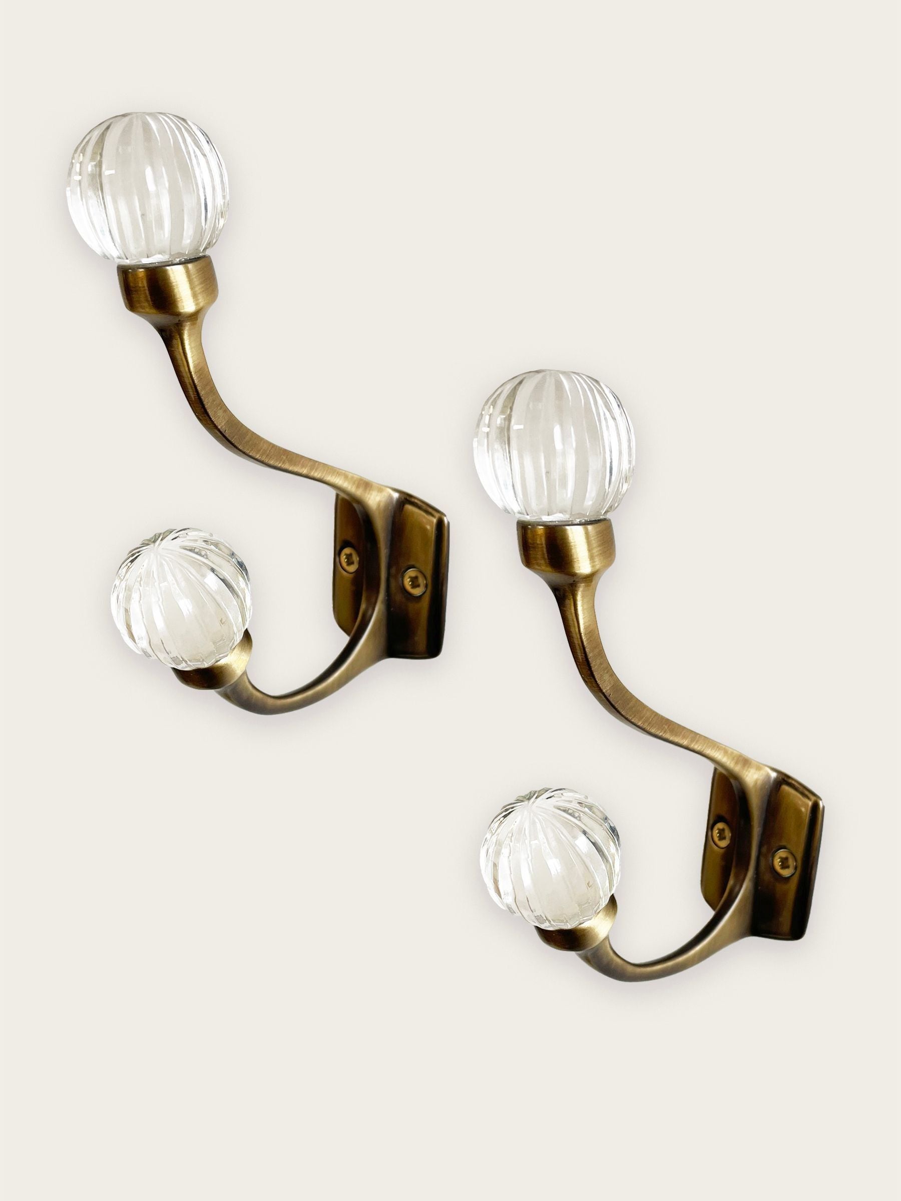 Laura Ashley Vivien glass double hook antique brass - British product
