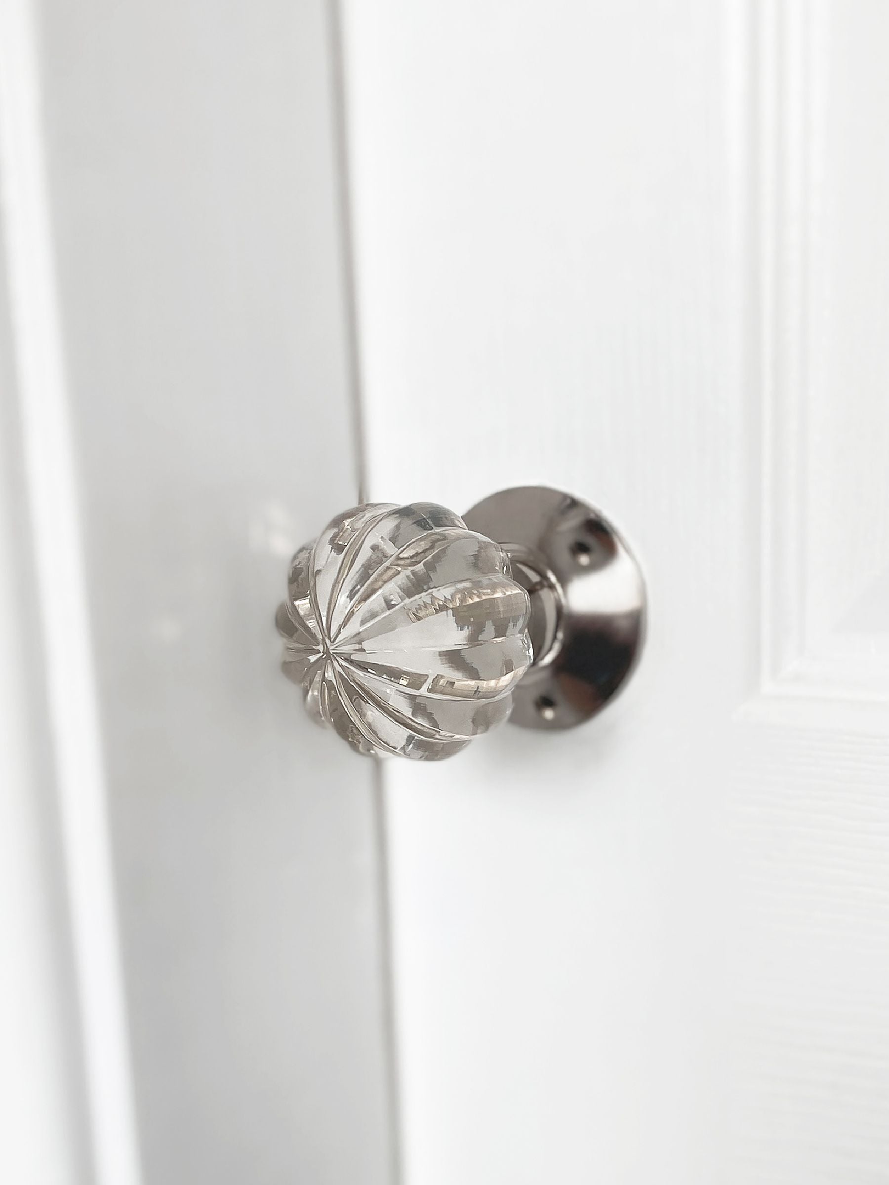 Laura Ashley Chrome Vivien Glass mortice knob pair (British brand)