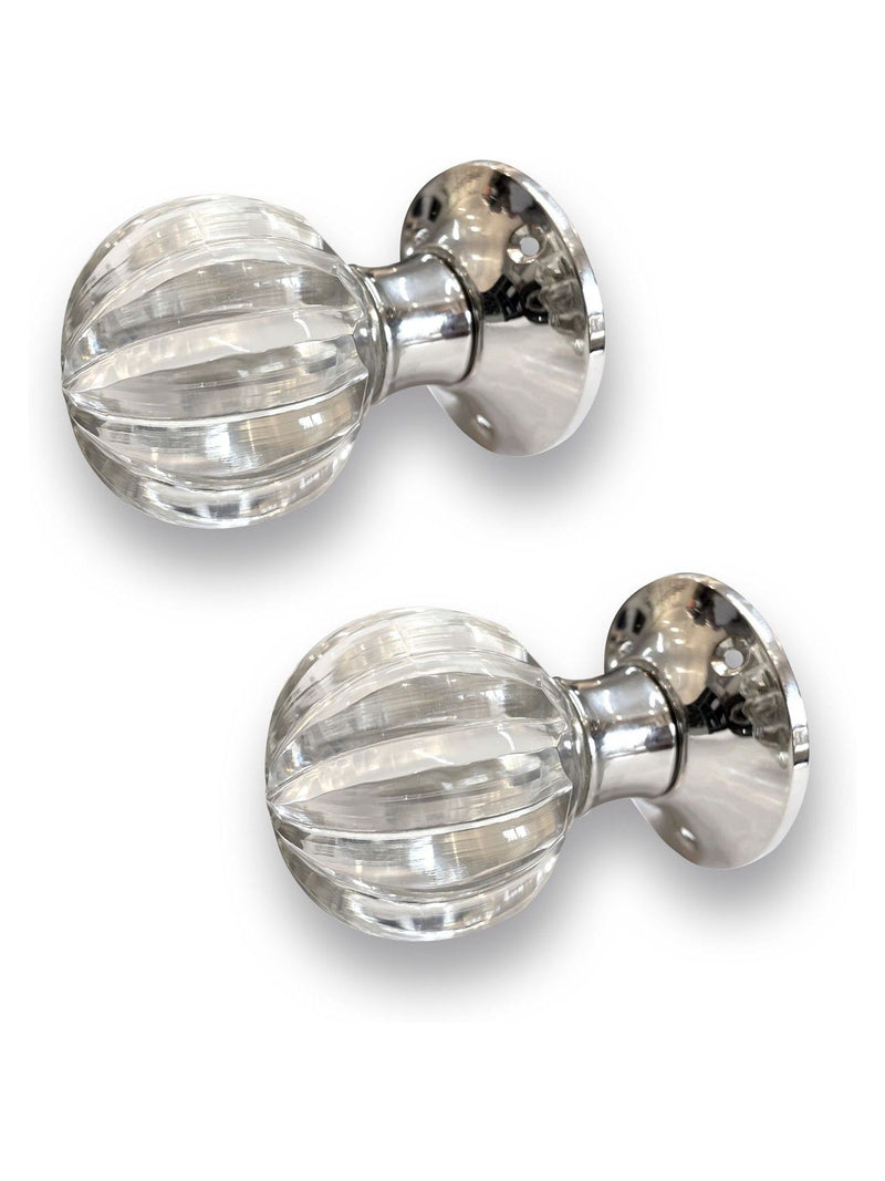 Laura Ashley Chrome Vivien Glass mortice knob pair (British brand)
