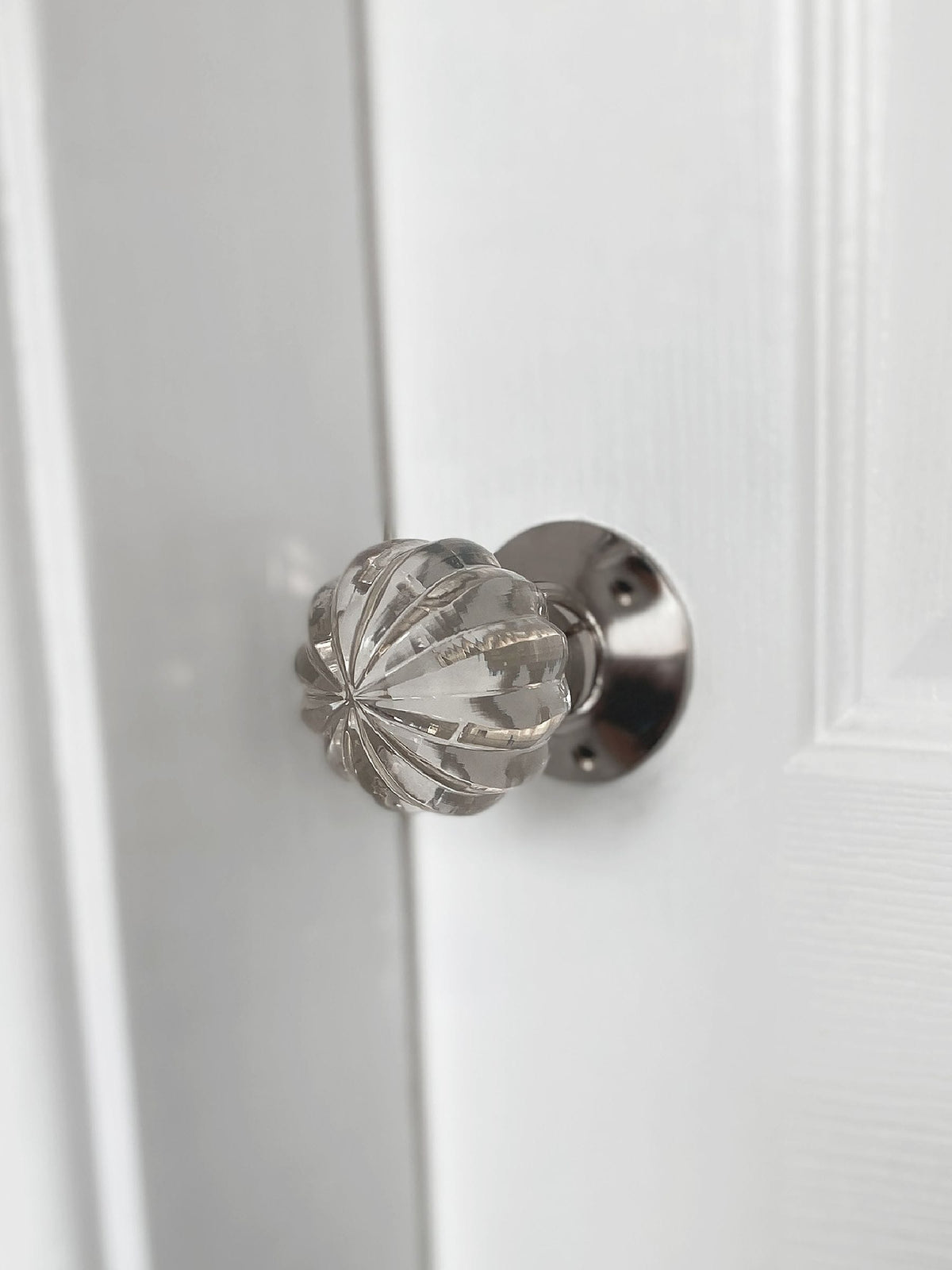 Laura Ashley Chrome Vivien Glass mortice knob pair (British brand)