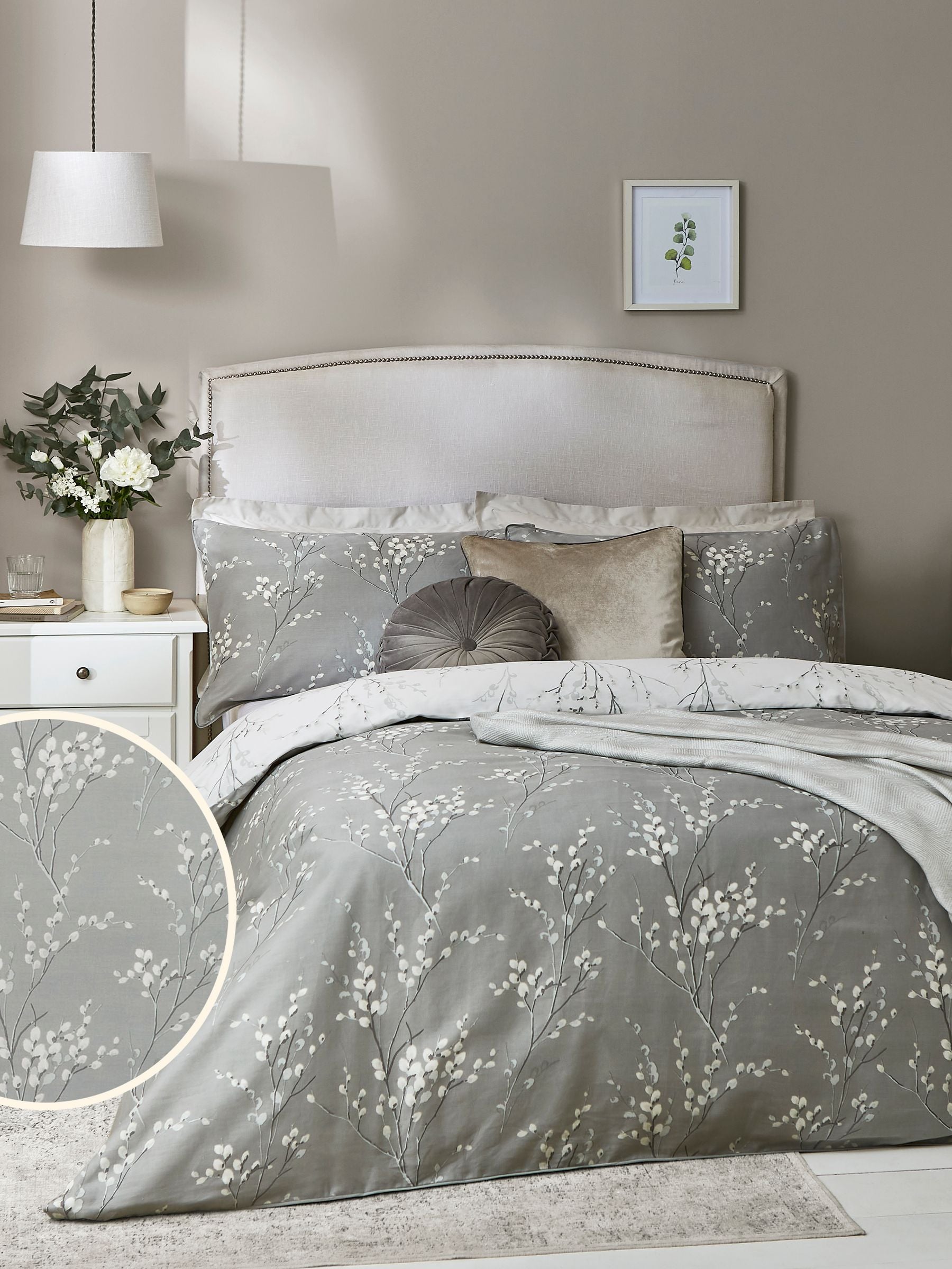 Laura Ashley Pussy Willow silver steel grey duvet cover and pillowcase set, UK version