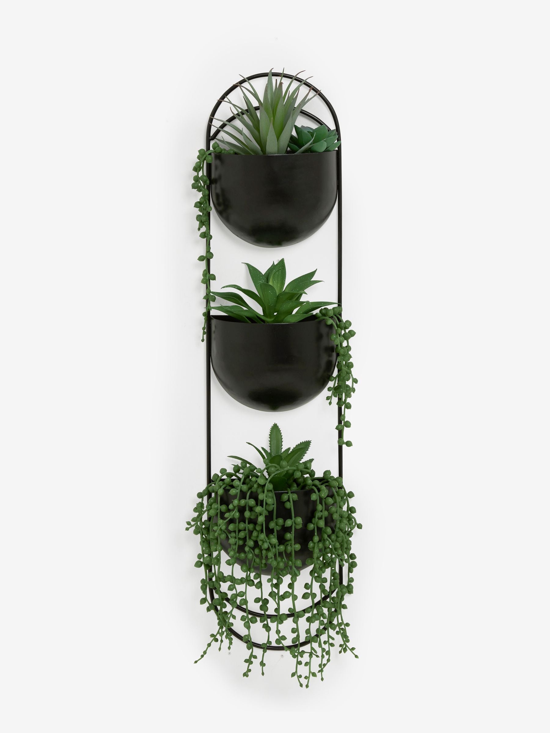Black Bronx wall planter with artificial plants 60cm height - British product