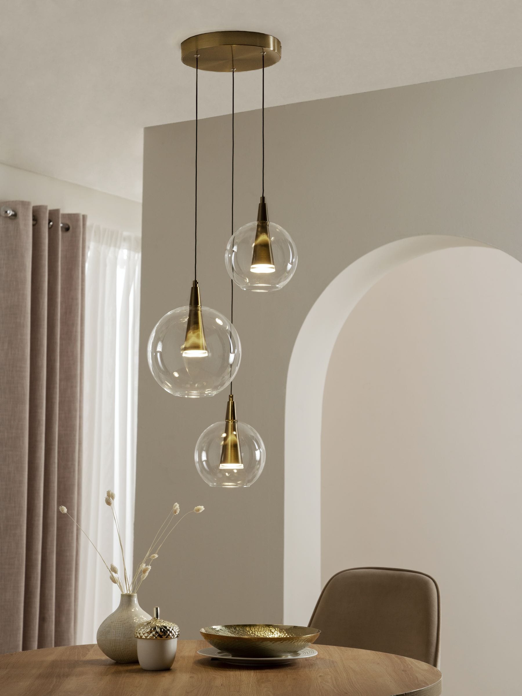 Brass Elara 3 light cluster ceiling light, UK version